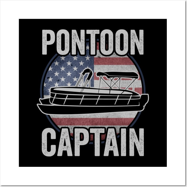 Pontoon Captain Funny Pontoon Boat USA American Flag Wall Art by Visual Vibes